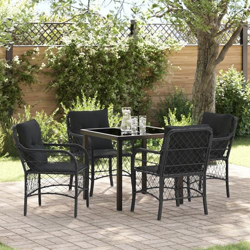 Qnhdfrt 5-teiliges Garten-Dining-Set Schwarz Poly-Rattan mit Kissen Modernes Outdoor-Möbel für Terrasse Balkon Garten Robustes Design Bequeme Sitzgelegenheit von Qnhdfrt