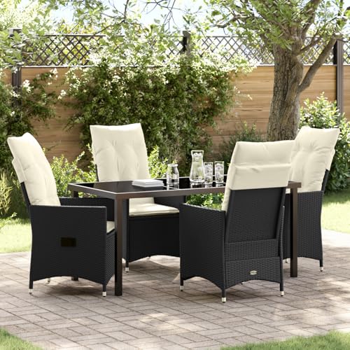 Qnhdfrt 5-teiliges Garten-Dining-Set Schwarz Poly-Rattan mit Kissen Verstellbare Gartenstühle für Terrasse Balkon Dachterrasse von Qnhdfrt