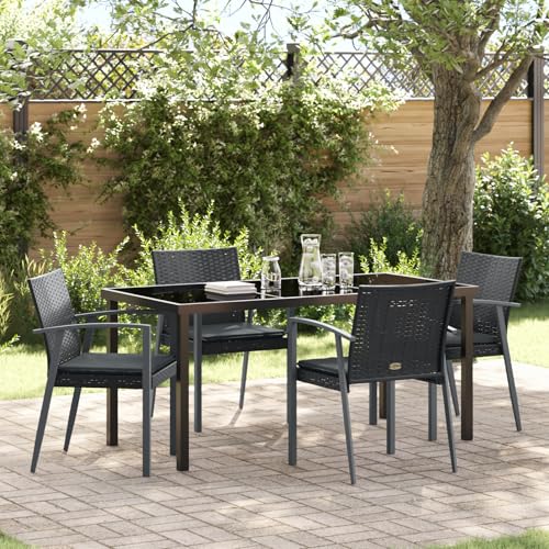 Qnhdfrt 5-teiliges Garten-Dining-Set Schwarz Poly-Rattan mit Kissen für Garten Terrasse Balkon – Modernes Design, Robuster Stahlrahmen, Komfortable Outdoor-Möbel von Qnhdfrt