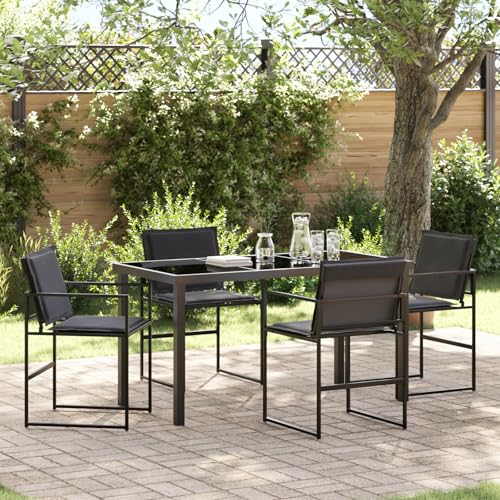 Qnhdfrt 5-teiliges Garten-Dining-Set Schwarz Textilene Stahl mit Kissen Klappbare Rückenlehne Modern Robust für Outdoor Terrasse Balkon Garten von Qnhdfrt