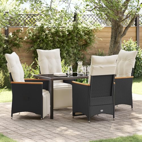 Qnhdfrt 5-teiliges Garten-Dining-Set Schwarz mit verstellbaren Liegestühlen und Kissen aus PE-Rattan für Terrasse Balkon oder Garten Qnhdfrt 5-teiliges Garten-Dining-Set Schwarz mit verstellbaren Liegestühlen und Kissen aus PE-Rattan für Terrasse Balkon oder Garten von Qnhdfrt