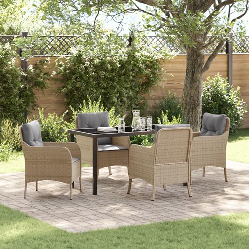 Qnhdfrt 5-teiliges Garten-Dining-Set mit Kissen Beige Poly-Rattan Tisch und 4 Stühle Outdoor Möbel für Terrasse Balkon Garten von Qnhdfrt