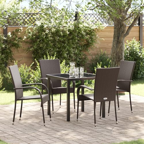 Qnhdfrt 5-teiliges Garten-ESS-Set Braun aus synthetischem Poly-Rattan mit stapelbaren Stühlen Outdoor 4-Sitzer Rechteckig für Garten Terrasse Balkon Modernes Design Robust und Wetterfest von Qnhdfrt
