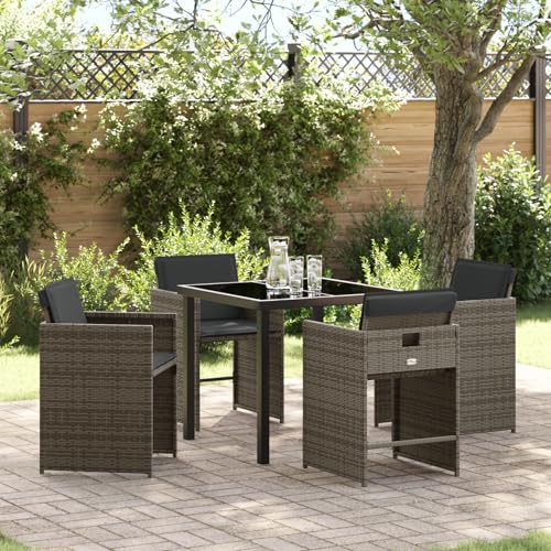 Qnhdfrt 5-teiliges Garten ESS Set Grau Poly-Rattan mit Kissen - Outdoor Möbel Set inklusive Tisch und Stühle für Garten Terrasse Balkon, Modernes Design Robust Wetterbeständig Komfortabel von Qnhdfrt