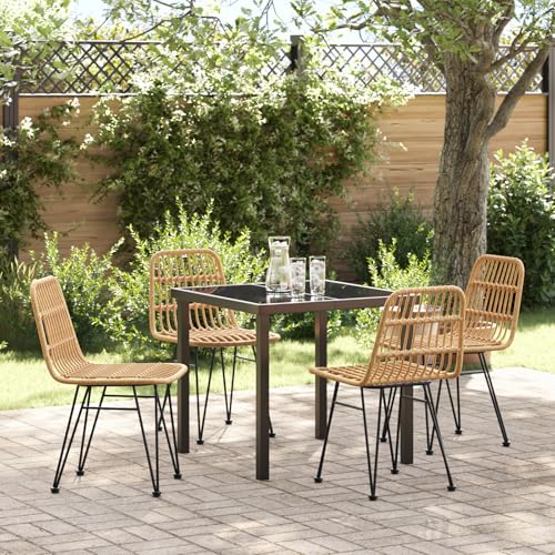 Qnhdfrt 5-teiliges Garten ESS-Set Poly Rattan braun rechteckig für Balkon Terrasse mit 1 Tisch und 4 Stühlen von Qnhdfrt