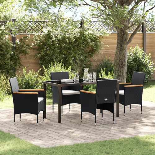 Qnhdfrt 5-teiliges Garten-ESS-Set Schwarz Poly-Rattan mit 4 Stühlen und Tisch für Garten Terrasse Balkon Modernes Design und Wetterbeständigkeit von Qnhdfrt