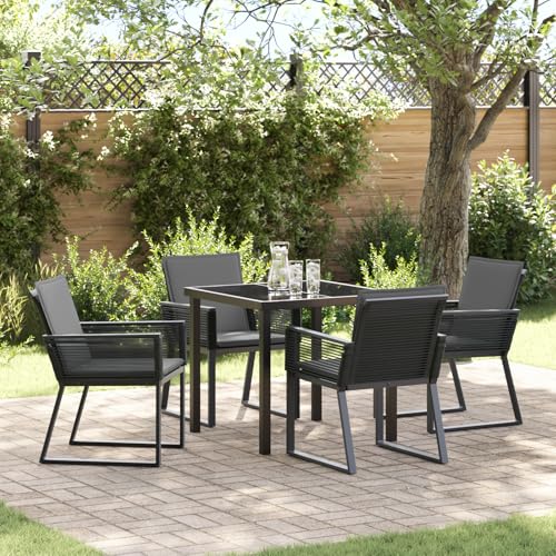 Qnhdfrt 5-teiliges Garten-ESS-Set Schwarz Poly-Rattan mit Anthrazit Kissen für Terrasse Garten Balkon Outdoor Möbel Bequeme Sitzgruppe Robuster Stahlrahmen von Qnhdfrt