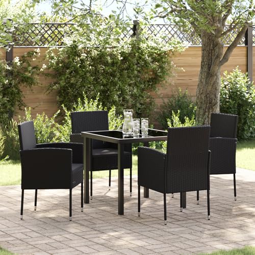 Qnhdfrt 5-teiliges Garten-ESS-Set Schwarz Poly-Rattan mit Kissen – Modernes Outdoor Esszimmer-Set für Garten, Terrasse und Balkon – Robust und Langlebig mit Stahlrahmen von Qnhdfrt