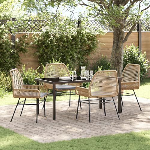 Qnhdfrt 5-teiliges Garten-ESS-Set mit Kissen Braun Poly Rattan, 4 Stühle + Tisch für Terrasse Balkon Garten, Modernes Design mit wetterbeständigem PE-Rattan und grauen Sitzkissen Qnhdfrt 5-teiliges Garten-ESS-Set mit Kissen Braun Poly Rattan, 4 Stühle + Tisch für Terrasse Balkon Garten, Modernes Design mit wetterbeständigem PE-Rattan und grauen Sitzkissen von Qnhdfrt