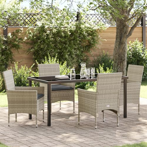 Qnhdfrt 5-teiliges Garten ESS-Set mit Kissen Hellgrau Poly-Rattan Rechteckig Outdoor Möbel für Terrasse Balkon Robust und Wetterfest von Qnhdfrt