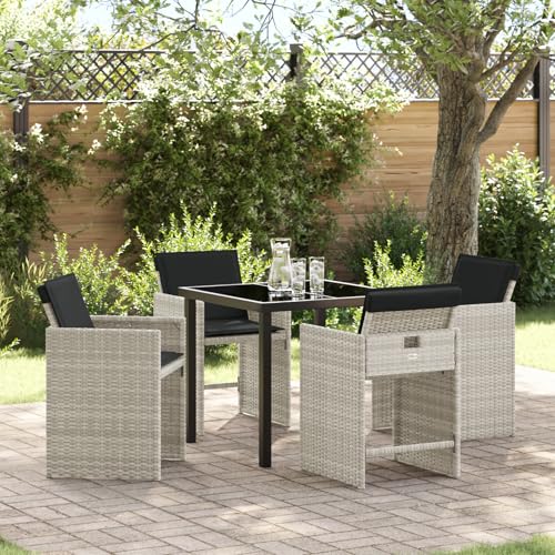 Qnhdfrt 5-teiliges Garten-ESS-Set mit anthrazitfarbenen Kissen Hellgrau Poly-Rattan Klappbare Stühle und Tisch Modern Robust für Garten Balkon Terrasse von Qnhdfrt
