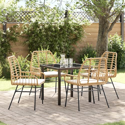 Qnhdfrt 5-teiliges Garten-ESS-Set mit gepolsterten Kissen in Braun aus Poly-Rattan für Terrasse Balkon Garten, Modernes Design Robust Leicht Wetterfest Outdoor Möbel von Qnhdfrt