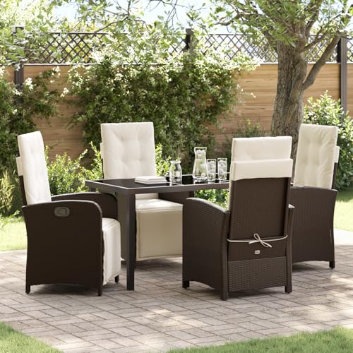 Qnhdfrt 5-teiliges Garten Essgruppe Braun Outdoor mit Klappfunktion Poly-Rattan für 4 Personen Terrasse Balkon Modernes Design Robust Wetterfest von Qnhdfrt