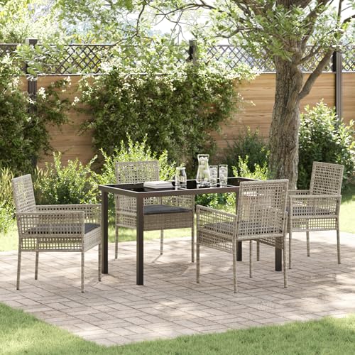Qnhdfrt 5-teiliges Garten Essgruppen-Set Poly Rattan Hellgrau mit Kissen Rechteckiger Tisch und 4 Stühle für Balkon Terrasse Garten Modernes Design Komfortabler Outdoor Sitzbereich von Qnhdfrt
