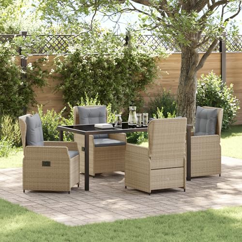 Qnhdfrt 5-teiliges Garten Essset Beige Rechteckig Outdoor Möbel Poly-Rattan mit Metallrahmen für Balkon Terrasse Wintergarten – Modernes Design, Robuste Bauweise, 4-Sitzer Set von Qnhdfrt