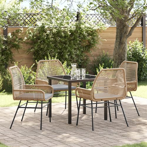 Qnhdfrt 5-teiliges Garten-Essset Braun Poly-Rattan mit hellgrauen Kissen Outdoor Möbel für Terrasse Balkon Garten – Modernes Design Komfortabel und Langlebig von Qnhdfrt