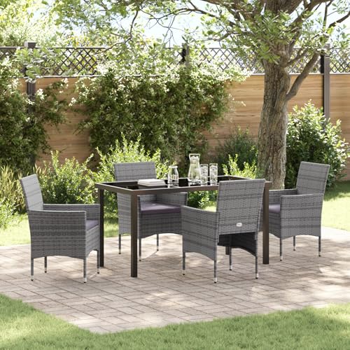 Qnhdfrt 5-teiliges Garten-Essset Grau Poly-Rattan Outdoor-Esstisch mit 4 Stühlen für Garten Terrasse und Balkon Modernes Design Robust und Wetterbeständig von Qnhdfrt
