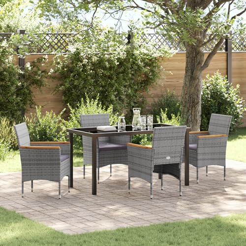 Qnhdfrt 5-teiliges Garten Essset Grau Poly-Rattan mit 4 Stühlen und 1 Tisch Rechteckig Outdoor Möbel für Terrasse Balkon Garten Modernes Design Robust und Bequem von Qnhdfrt