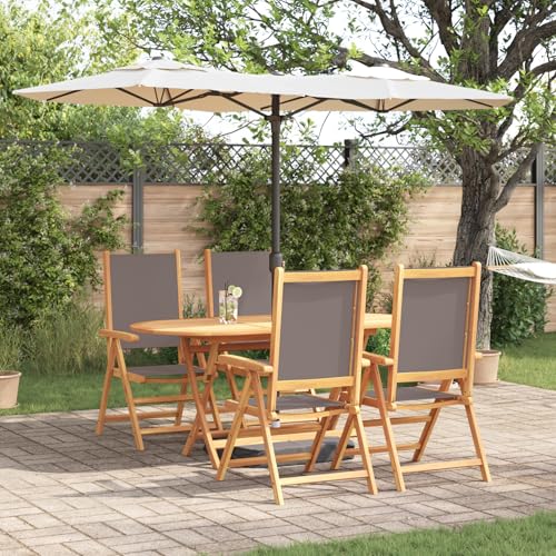 Qnhdfrt 5-teiliges Garten Essset Massivholz Akazie Anthrazit Klappbar Rechteckig für 4 Personen mit Neigemechanismus Outdoor Tisch Set für Balkon Terrasse Garten von Qnhdfrt