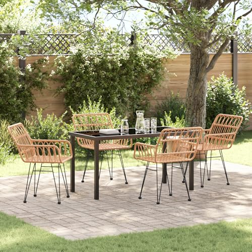 Qnhdfrt 5-teiliges Garten-Essset Poly Rattan Beige Rechteckig - Modernes 4-Sitzer Set mit 1 Tisch und 4 Gartenstühlen für Terrasse Balkon Garten - Wetterbeständige Outdoor Möbel von Qnhdfrt