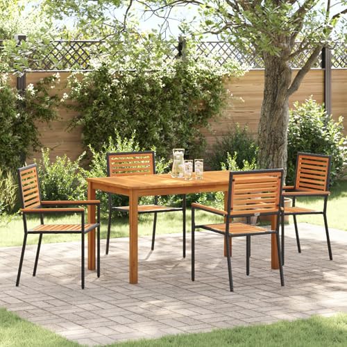 Qnhdfrt 5-teiliges Garten Essset Schwarz Metall Akazie Rechteckig für Terrasse Garten Balkon von Qnhdfrt