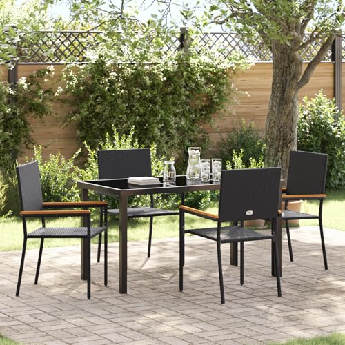 Qnhdfrt 5-teiliges Garten Essset Schwarz Poly Rattan Rechteckig Tisch und 4 Stühle Outdoor Möbel für Terrasse Balkon Garten Modernes Design Wetterfeste Materialien von Qnhdfrt