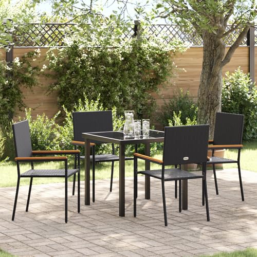 Qnhdfrt 5-teiliges Garten-Essset Schwarz Quadratischer Tisch mit 4 Stühlen Outdoor Möbel für Garten Terrasse Balkon Modernes Design Robust Wetterfest von Qnhdfrt