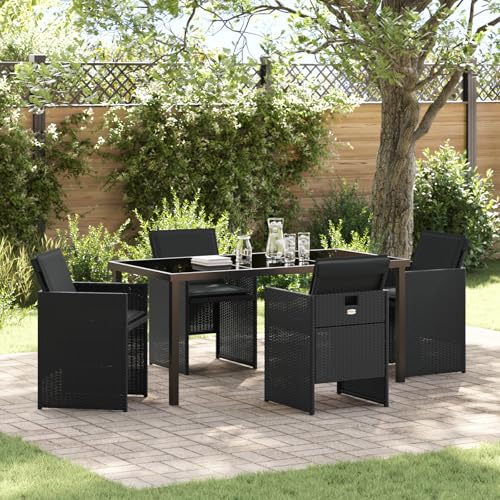 Qnhdfrt 5-teiliges Garten-Essset Schwarz mit Kissen, Faltbare Gartenstühle und Tisch aus Poly-Rattan für Outdoor, UV-beständig und bequem für Garten, Balkon, Terrasse von Qnhdfrt