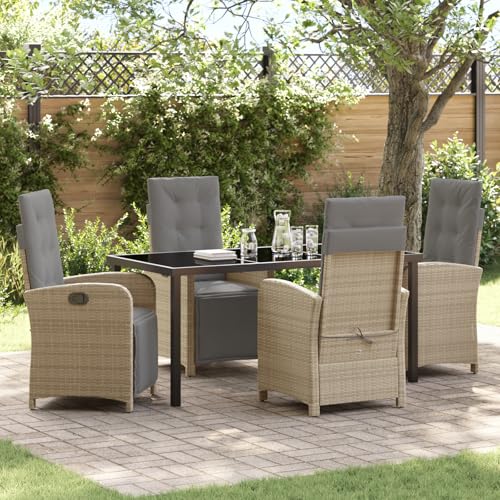 Qnhdfrt 5-teiliges Garten Esstisch Set mit Kissen Beige Poly Rattan Rechteckig 4-Sitzer für Balkon Terrasse Modernes Design Robuster Stahlrahmen Innen und Außen Qnhdfrt 5-teiliges Garten Esstisch Set mit Kissen Beige Poly Rattan Rechteckig 4-Sitzer für Balkon Terrasse Modernes Design Robuster Stahlrahmen Innen und Außen von Qnhdfrt