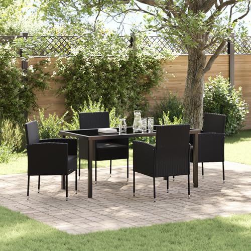 Qnhdfrt 5-teiliges Garten Esstischset Schwarz Poly-Rattan mit Kissen Modernes Design Robust und Langlebig für Garten Terrasse Balkon von Qnhdfrt