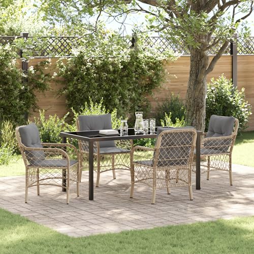 Qnhdfrt 5-teiliges Garten-Esszimmer-Set Beige Poly-Rattan mit Kissen Rechteckig für Terrasse Balkon Garten Modernes Design Robust von Qnhdfrt