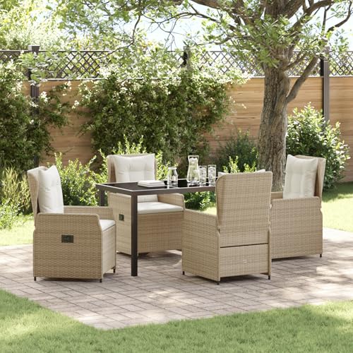 Qnhdfrt 5-teiliges Garten Esszimmer Set Beige Poly Rattan mit Stahlrahmen Modernes Design Outdoor Möbel für Balkon Terrasse und Garten Gemütliche Atmosphäre von Qnhdfrt