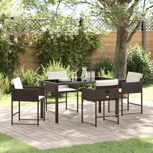 Qnhdfrt 5-teiliges Garten Esszimmer Set Braun Rechteckig Faltbar mit Kissen aus Poly Rattan für Terrasse Balkon Garten von Qnhdfrt