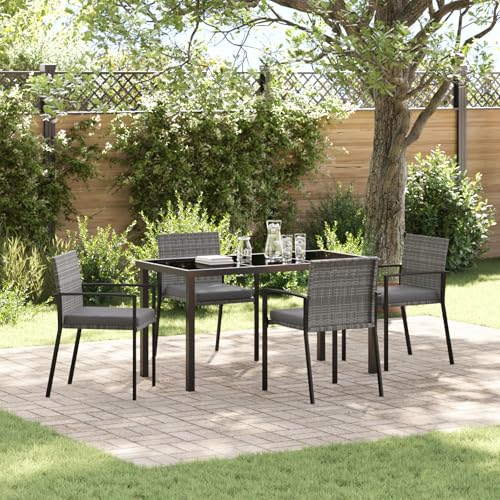 Qnhdfrt 5-teiliges Garten Esszimmer Set Grau aus Synthetischem Poly Rattan Outdoor Möbel mit 4 Stühlen Rechteckig Modern Leicht für Terrasse Balkon Garten von Qnhdfrt