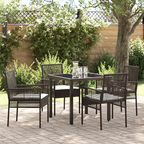 Qnhdfrt 5-teiliges Garten Esszimmer Set Outdoor mit Kissen Braun Poly Rattan Quadratischer Tisch und 4 Stühle für Terrasse Balkon Modernes Design Robuster Metallrahmen von Qnhdfrt