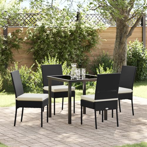 Qnhdfrt 5-teiliges Garten-Esszimmer-Set Schwarz Poly-Rattan Outdoor Möbel für Terrasse Balkon Garten mit 4 Stühlen Tisch Modernes Design von Qnhdfrt