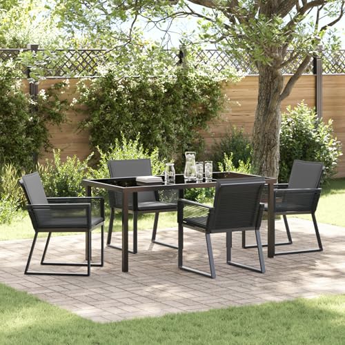 Qnhdfrt 5-teiliges Garten Esszimmer Set Schwarz Poly Rattan Outdoor Möbel mit Kissen für Terrasse Garten Balkon von Qnhdfrt