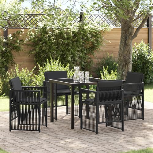 Qnhdfrt 5-teiliges Garten Esszimmer Set Schwarz mit Kissen Quadratischer Tisch und 4 Stühle aus Poly Rattan Wetterfeste Gartenmöbel für Terrasse Balkon Robustes Stahlgestell von Qnhdfrt