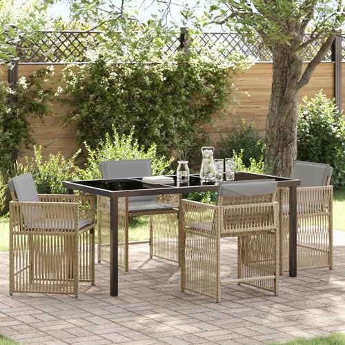 Qnhdfrt 5-teiliges Garten Esszimmer Set mit Kissen Beige Faltbare Stühle und Tisch aus Poly Rattan für Terrasse Balkon Garten Robustes Outdoor Möbel mit 4 Sitzplätzen Qnhdfrt 5-teiliges Garten Esszimmer Set mit Kissen Beige Faltbare Stühle und Tisch aus Poly Rattan für Terrasse Balkon Garten Robustes Outdoor Möbel mit 4 Sitzplätzen von Qnhdfrt