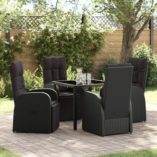 Qnhdfrt 5-teiliges Garten-Liegestuhl-Set Schwarz Poly-Rattan mit Kissen, verstellbare Outdoor Sitzgruppe für Terrasse Balkon Garten von Qnhdfrt