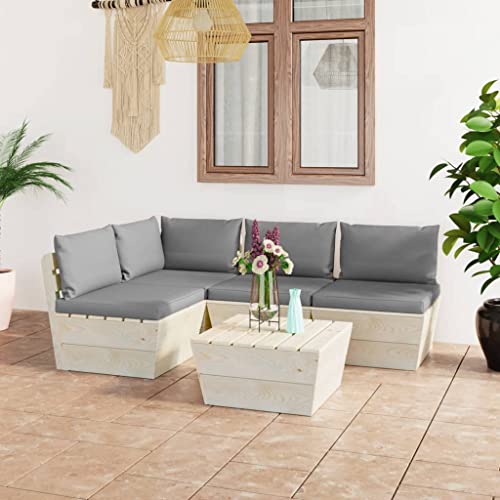 Qnhdfrt 5-teiliges Garten-Lounge-Set aus imprägniertem Fichtenholz Palettensofa mit grauen Polyester-Kissen modulares Balkonmöbel für Terrasse Garten Kleiner Balkon 60 x 60 x 65 cm von Qnhdfrt