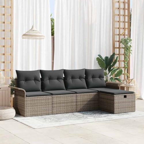 Qnhdfrt 5-teiliges Garten Sofa Set aus Poly Rattan Grau mit Stauraum, wetterbeständig und modernes Design für Terrasse, Balkon und Garten von Qnhdfrt