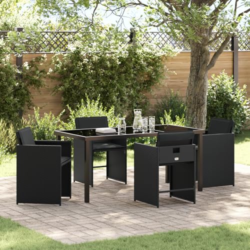 Qnhdfrt 5-teiliges Gartenessen-Set Schwarz Poly-Rattan mit Kissen Klappbare Rückenlehne Modernes Design für Garten Terrasse Balkon Outdoor von Qnhdfrt