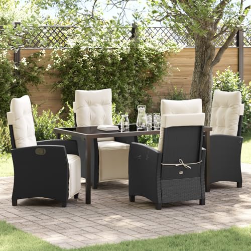 Qnhdfrt 5-teiliges Gartenmöbel Set Schwarz PE-Rattan Liegestühle mit Tisch Verstellbare Rückenlehne Dicke Polsterung für Garten Terrasse Balkon Outdoor von Qnhdfrt