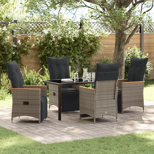 Qnhdfrt 5-teiliges Gartenmöbelset Grau Poly-Rattan mit Kissen für Garten Terrasse Balkon Modernes Design Robust und Wetterfest von Qnhdfrt