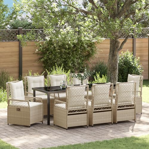 Qnhdfrt 5-teiliges Gartenstühle Set Beige Synthetisches Poly Rattan Outdoor Möbel mit Verstellbarer Rückenlehne und Kissen für Terrasse Balkon Garten von Qnhdfrt