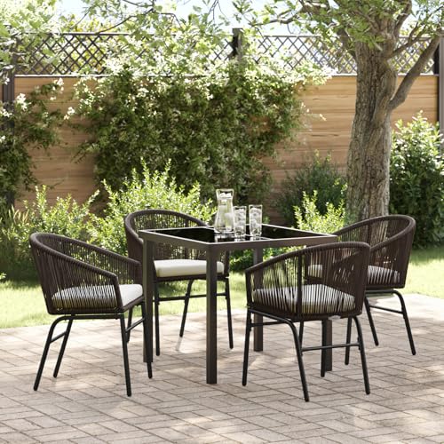 Qnhdfrt 5-teiliges Gartenstühle Set Braun Poly Rattan mit 4 Stühlen und Tisch Modernes Design Wetterfest für Balkon Terrasse Garten Outdoor Möbel von Qnhdfrt