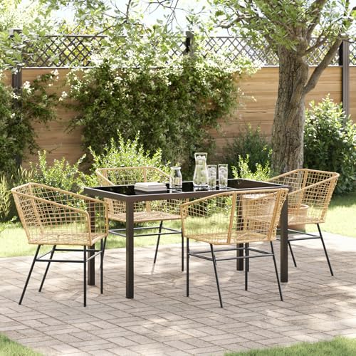 Qnhdfrt 5-teiliges Gartenstuhl Set Braun Poly-Rattan Outdoor Esszimmer für Terrasse Balkon und Garten – Leicht Stabil Wetterfest mit Modernem Design von Qnhdfrt