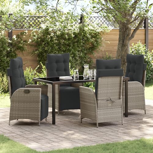 Qnhdfrt 5-teiliges Gartenstuhl Set Hellgrau aus Poly-Rattan mit 4 Stühlen und Tisch Modernes Design Verstellbar für Garten Terrasse Balkon Outdoor von Qnhdfrt