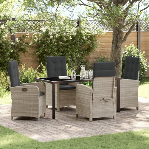 Qnhdfrt 5-teiliges Gartenstuhl Set Outdoor Möbel Hellgrau mit Anthrazit Kissen Verstellbare Stühle Robust für Garten Terrasse Balkon von Qnhdfrt